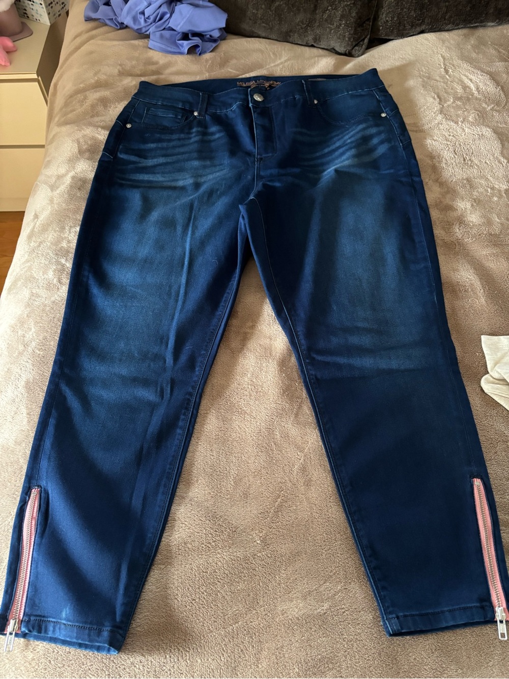 Melissa McCarthy Seven Dark Blue Women's Jeans with Pink Zipper Accents